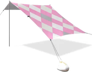 Magenta Checkered Rhombus Plaid Designed UPF50  Foldable Beach Tent Easy Setup Shade Sun Shelter with Sand Shovel, Sandbags for Camping, Picnics, Backyard reposeras para Playa