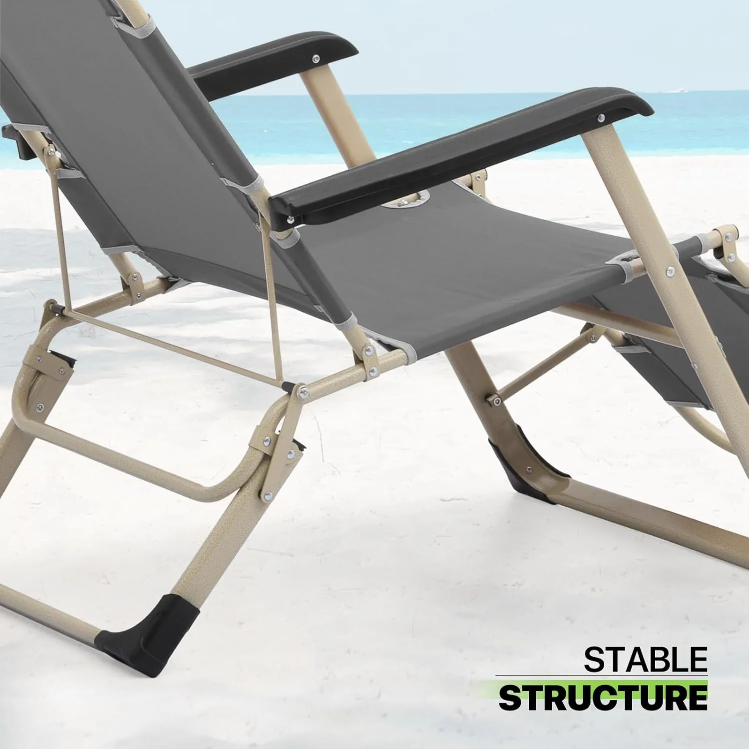 Magshion Outdoor Folding Chaise Lounge Chair 2 Pack Portable Lightweight Reclining Lounge Chair with Adjustable Backrest and Headrest for Outside Patio Pool Side, 300 lbs (Grey)
