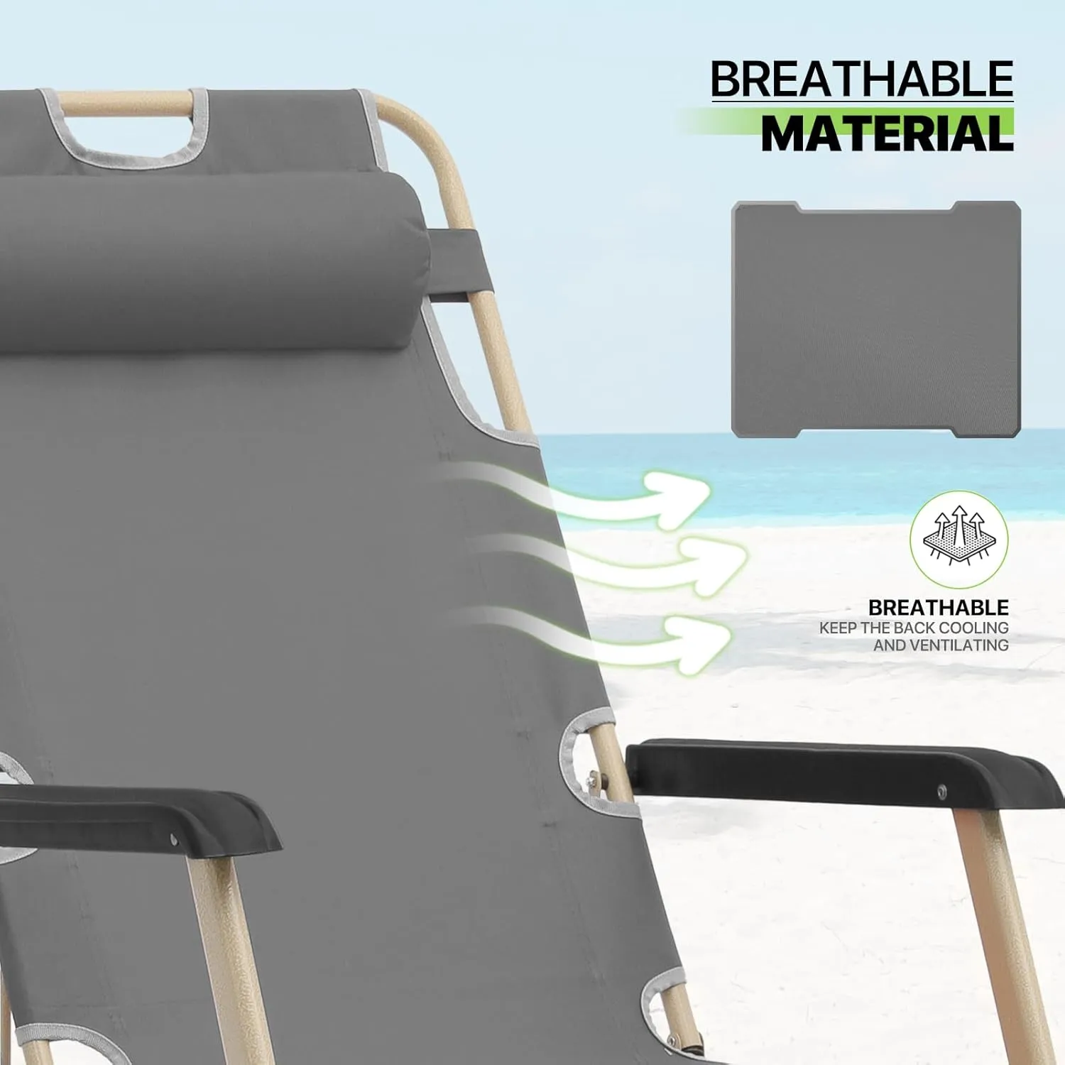Magshion Outdoor Folding Chaise Lounge Chair 2 Pack Portable Lightweight Reclining Lounge Chair with Adjustable Backrest and Headrest for Outside Patio Pool Side, 300 lbs (Grey)