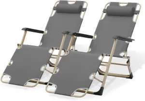 Magshion Outdoor Folding Chaise Lounge Chair 2 Pack Portable Lightweight Reclining Lounge Chair with Adjustable Backrest and Headrest for Outside Patio Pool Side, 300 lbs (Grey)