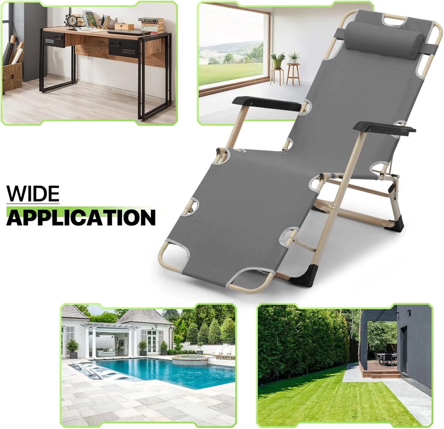 Magshion Outdoor Folding Chaise Lounge Chair 2 Pack Portable Lightweight Reclining Lounge Chair with Adjustable Backrest and Headrest for Outside Patio Pool Side, 300 lbs (Grey)