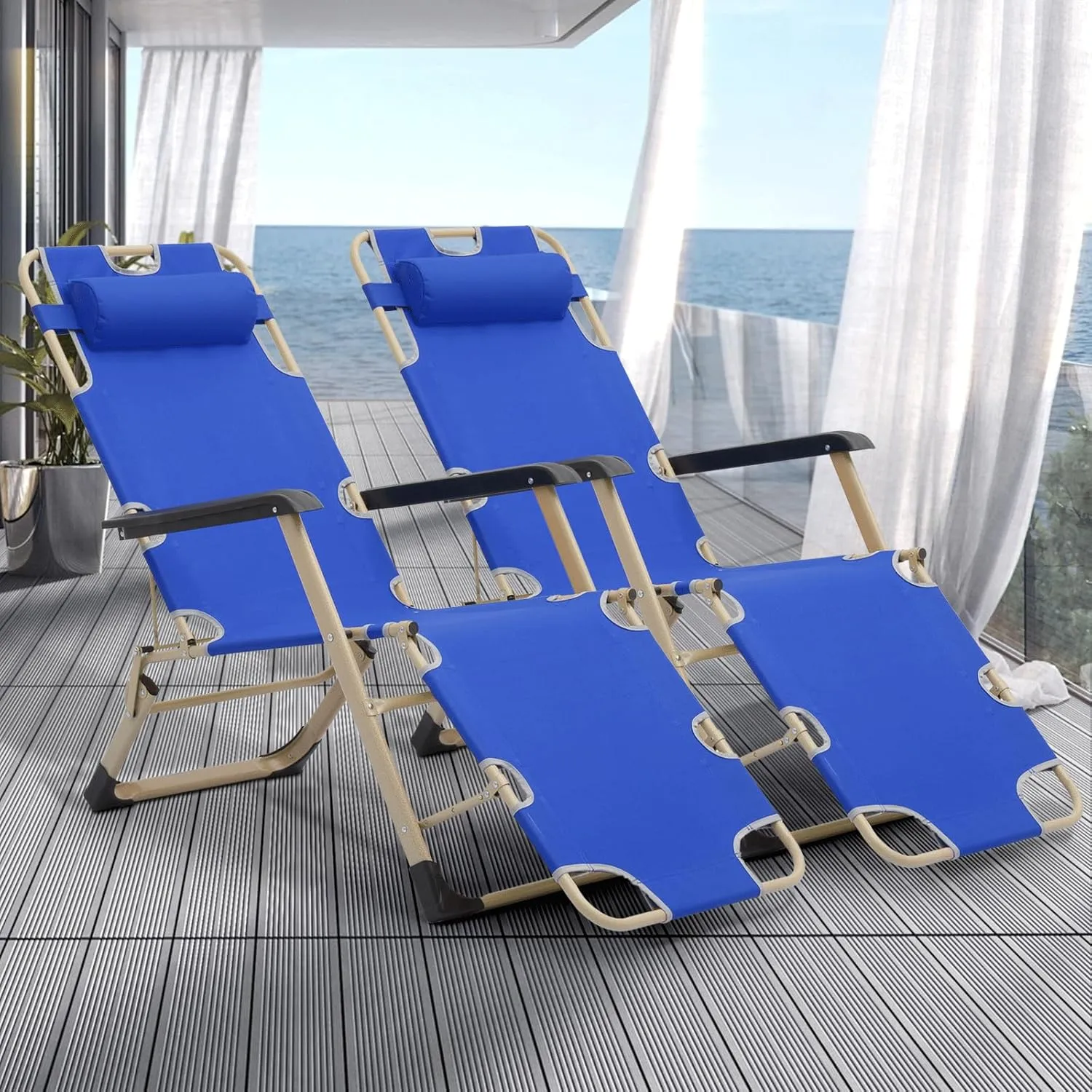 Magshion Patio Folding Lawn Lounge Chairs 2 Pack, Outdoor Reclining Chair with for Yard Camping, 330 lbs Weight Capacity, Blue
