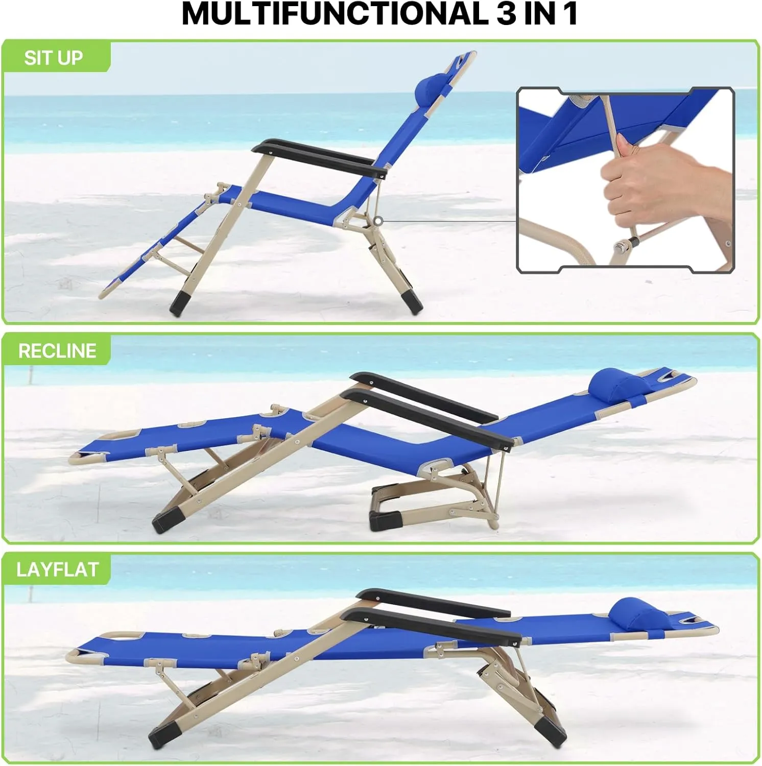 Magshion Patio Folding Lawn Lounge Chairs 2 Pack, Outdoor Reclining Chair with for Yard Camping, 330 lbs Weight Capacity, Blue