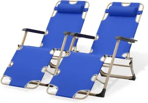 Magshion Patio Folding Lawn Lounge Chairs 2 Pack, Outdoor Reclining Chair with for Yard Camping, 330 lbs Weight Capacity, Blue