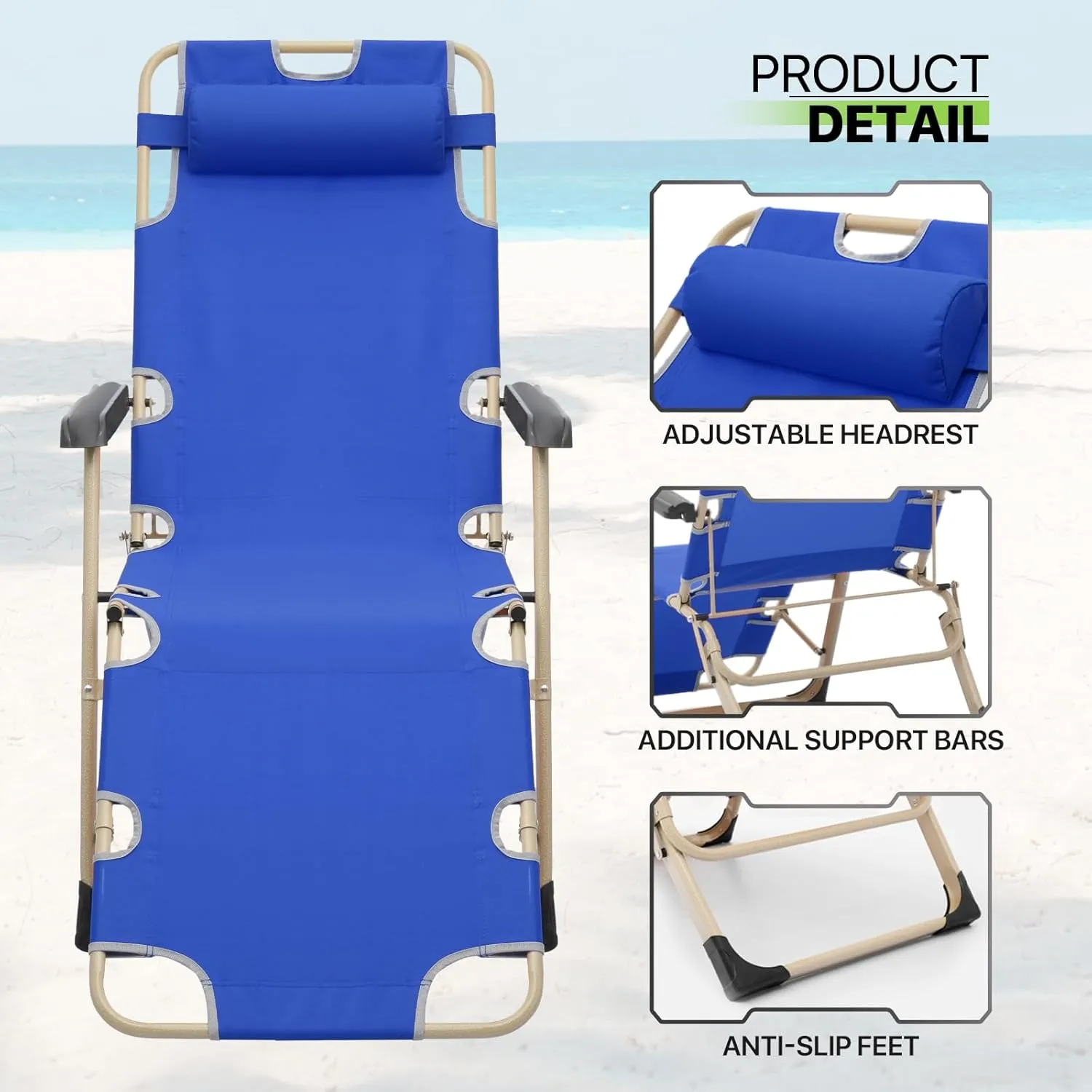 Magshion Patio Folding Lawn Lounge Chairs 2 Pack, Outdoor Reclining Chair with for Yard Camping, 330 lbs Weight Capacity, Blue