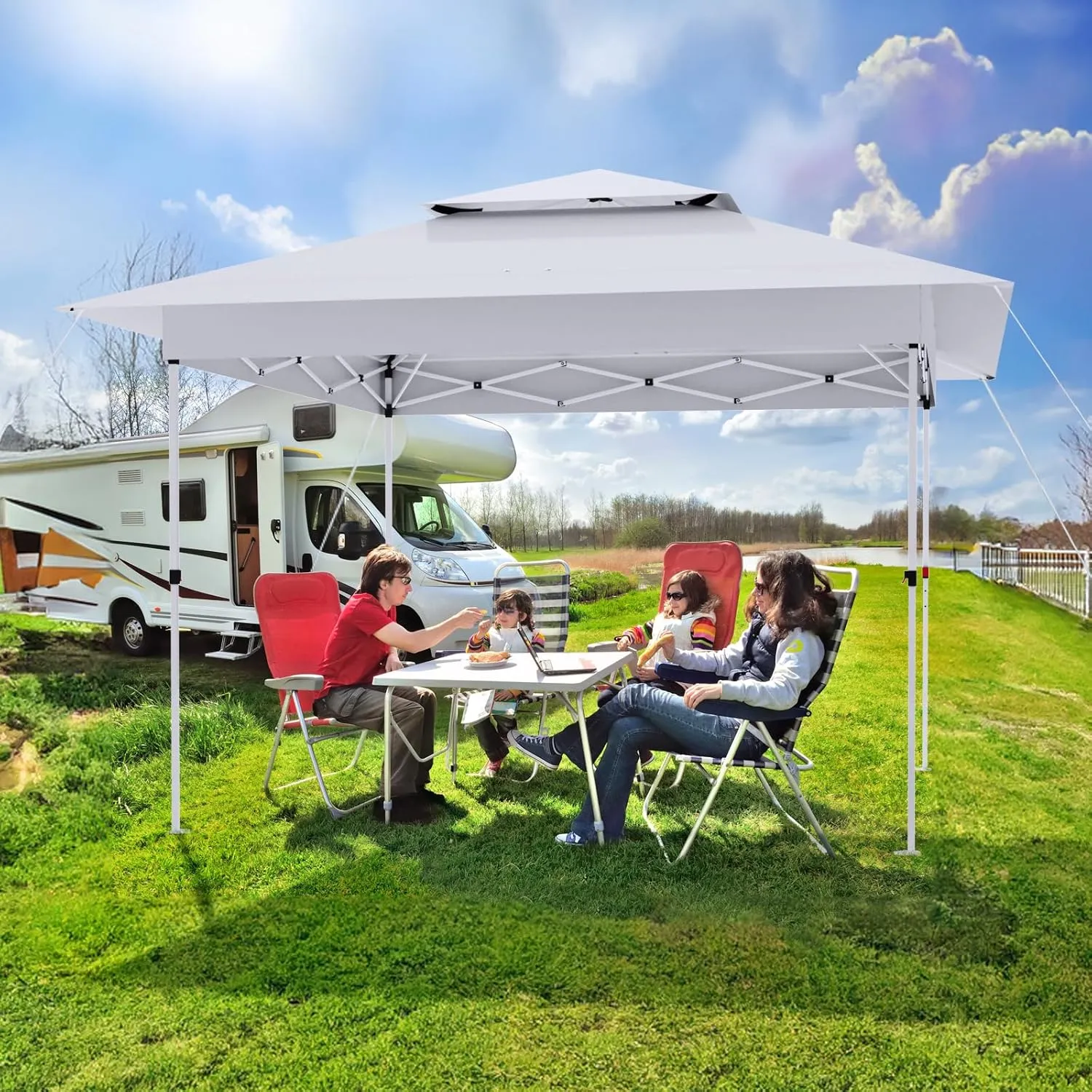 MAMIZO 12x12 Easy Set-up Canopy Tent, Instant Outdoor Straight Leg Canopy w/Auto Extending Eaves, One Person Folding Commercial Shelter w/Upgraded Wheeled Bag, 144 sq.ft Sun Shade (White)