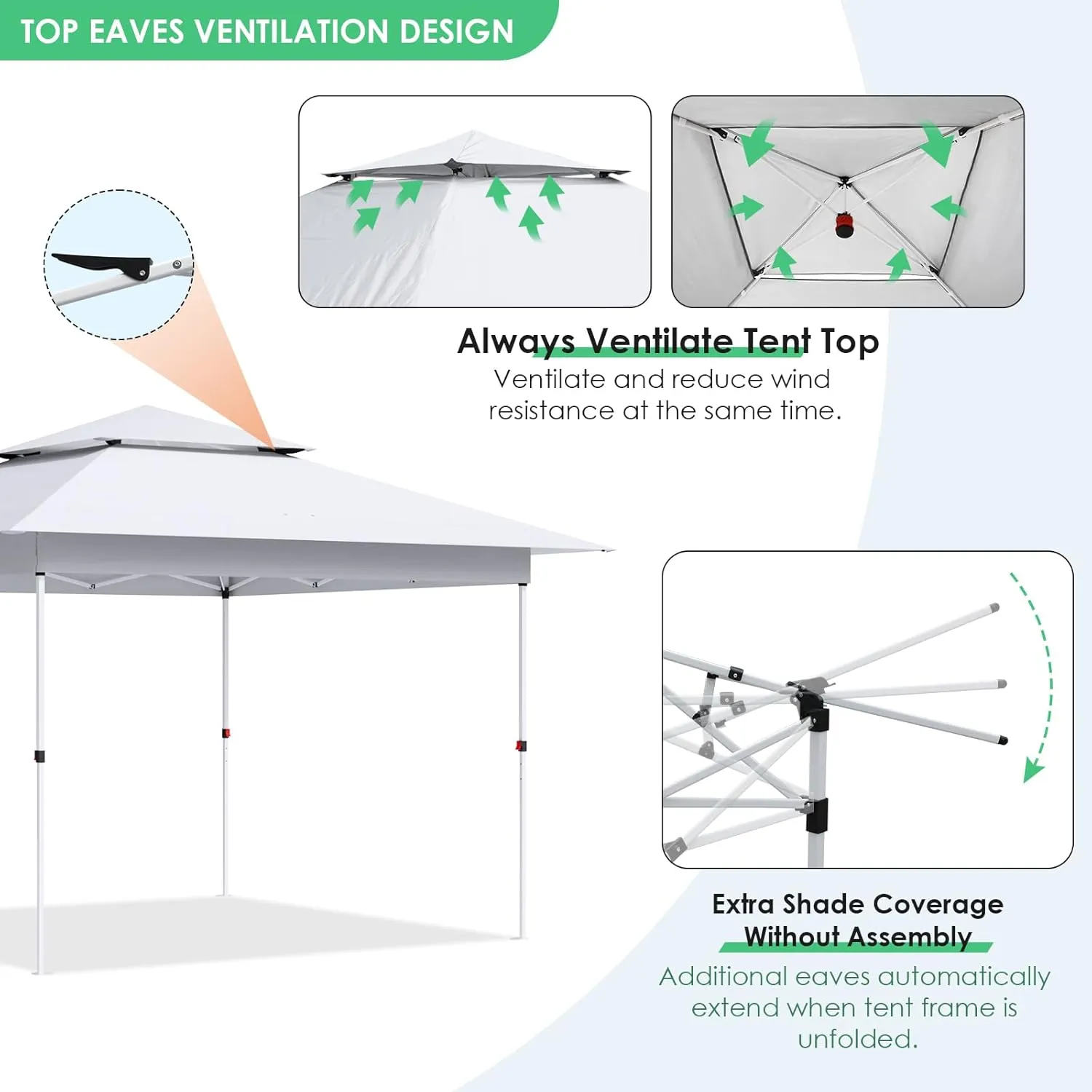 MAMIZO 12x12 Easy Set-up Canopy Tent, Instant Outdoor Straight Leg Canopy w/Auto Extending Eaves, One Person Folding Commercial Shelter w/Upgraded Wheeled Bag, 144 sq.ft Sun Shade (White)
