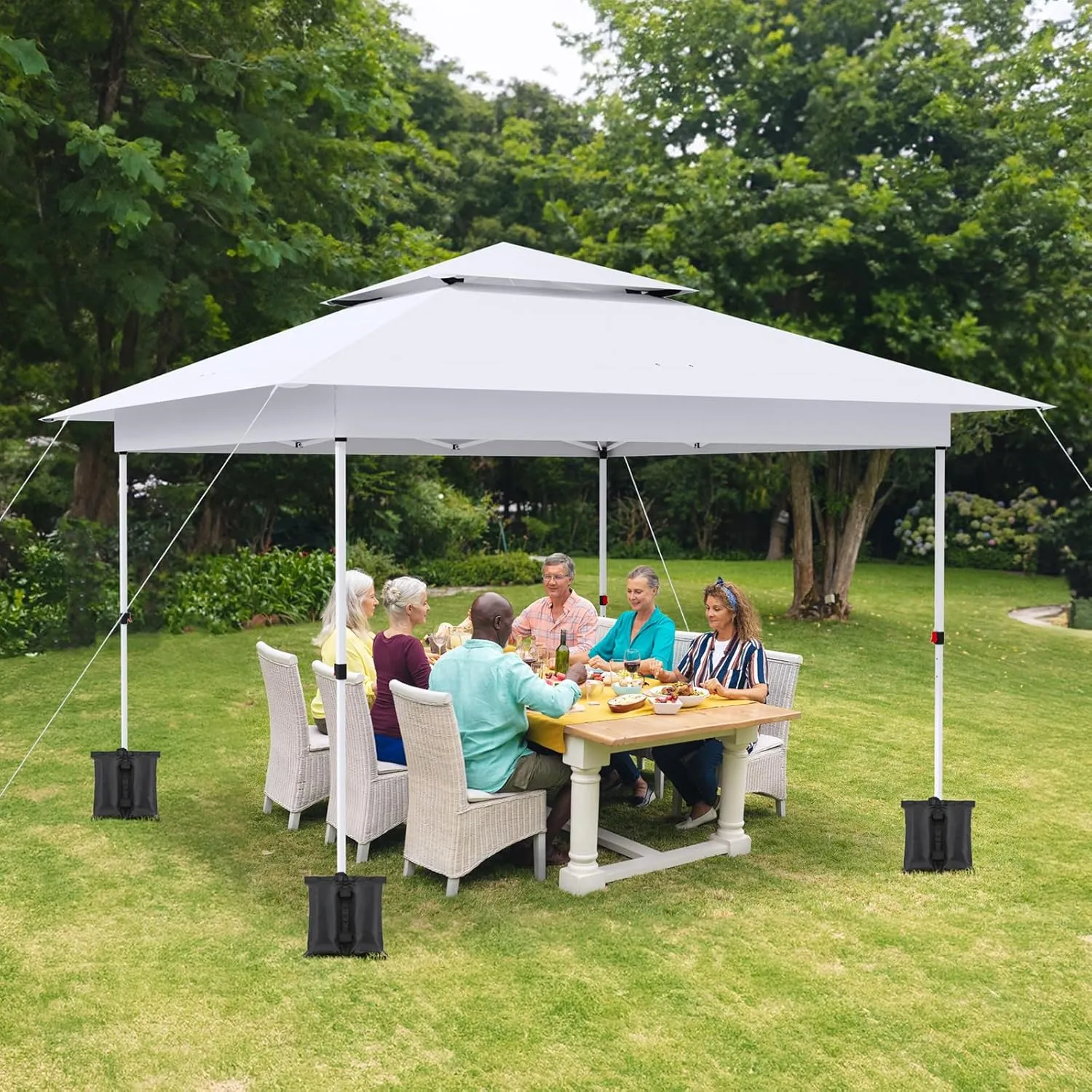 MAMIZO 12x12 Easy Set-up Canopy Tent, Instant Outdoor Straight Leg Canopy w/Auto Extending Eaves, One Person Folding Commercial Shelter w/Upgraded Wheeled Bag, 144 sq.ft Sun Shade (White)