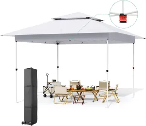 MAMIZO 12x12 Easy Set-up Canopy Tent, Instant Outdoor Straight Leg Canopy w/Auto Extending Eaves, One Person Folding Commercial Shelter w/Upgraded Wheeled Bag, 144 sq.ft Sun Shade (White)