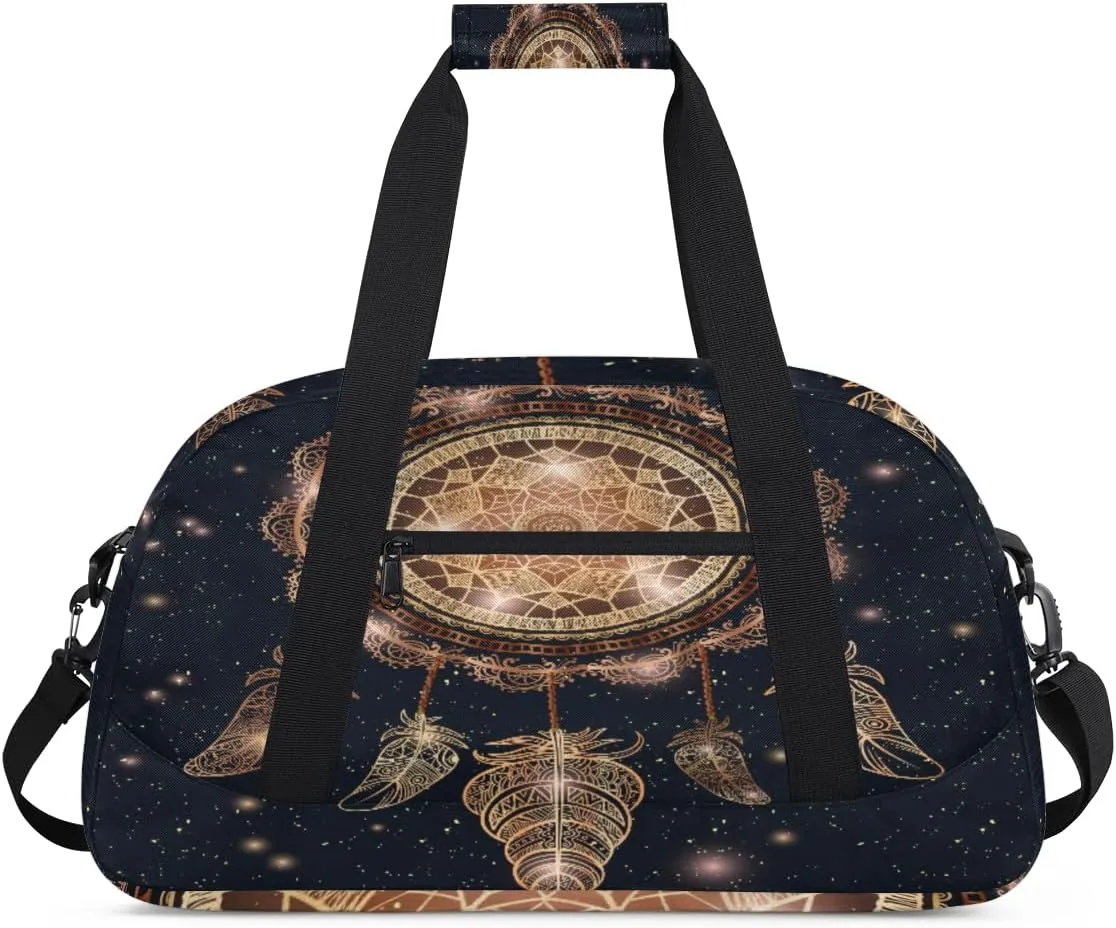 Mandala Dreamcatcher Gym Duffel Bag for Men Women Starry Sky Sports Tote Bag with Adjustable Shoulder Strap for Dance Gymnastics Traveling Outdoor Camping Overnight Stay