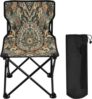 Mandala Pattern Portable Outdoor Folding Chair Anti-Slip Padded Oxford Cloth Stool Camping Chair Small for Beach Hiking Fishing Gardening Quad Camp Chair