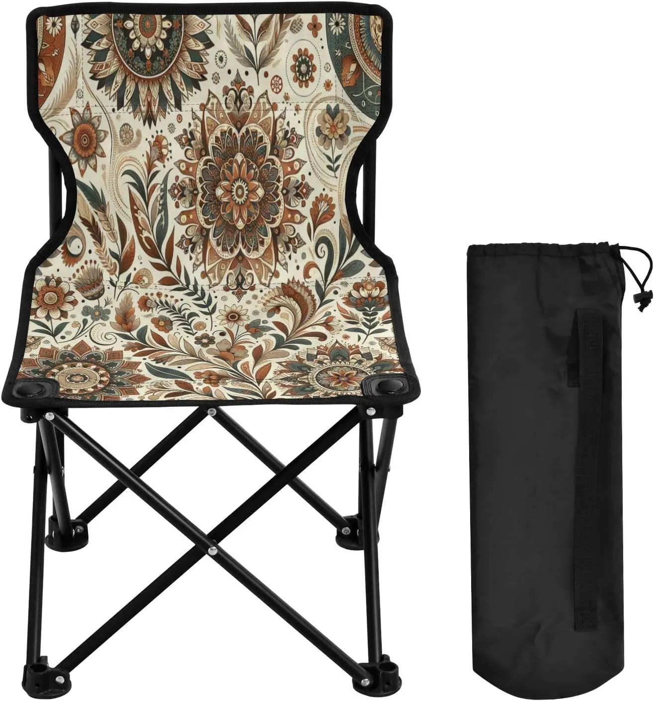 Mandala Pattern Portable Outdoor Folding Chair Anti-Slip Padded Oxford Cloth Stool Camping Chair Small for Beach Hiking Fishing Gardening Quad Camp Chair