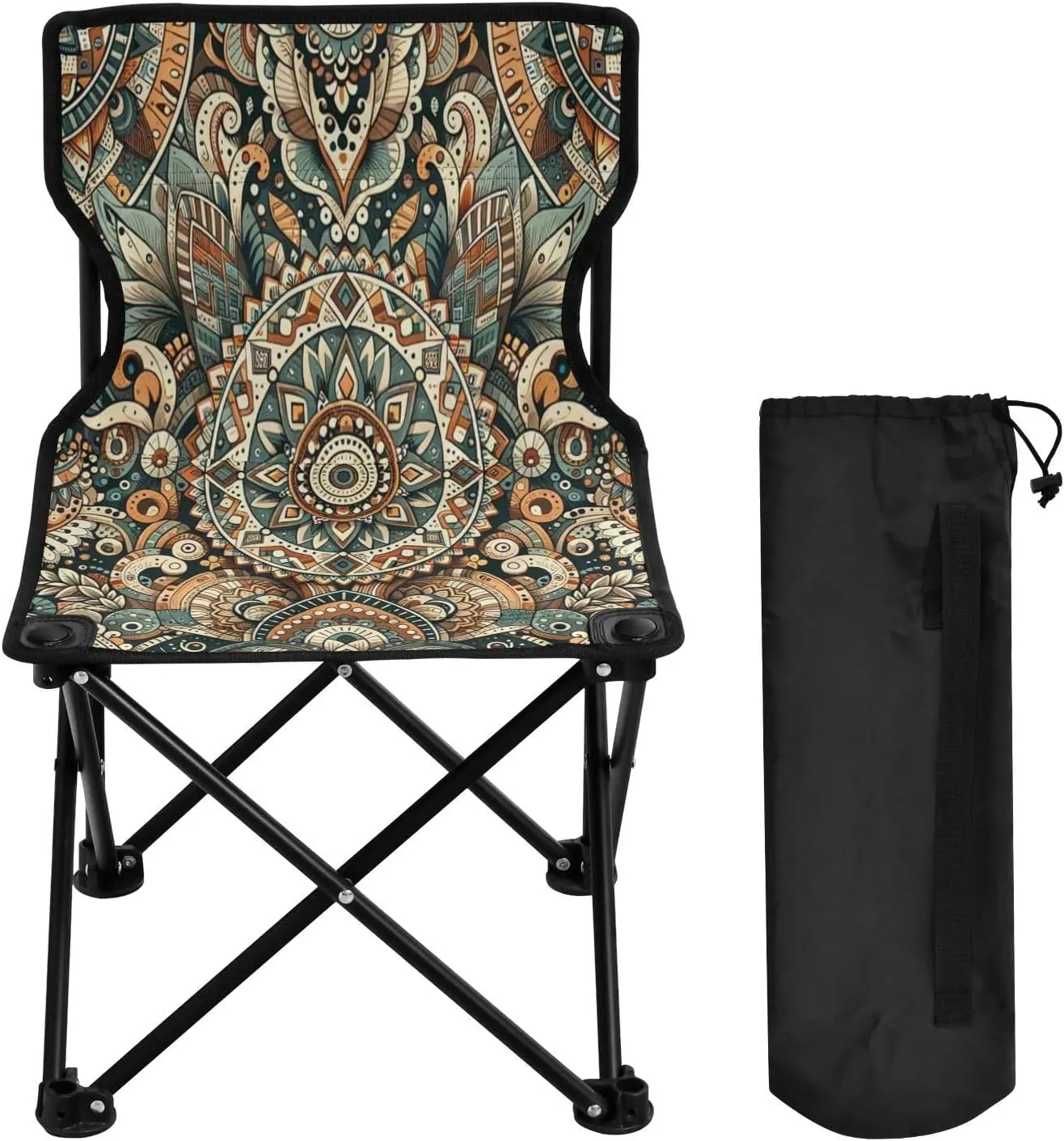 Mandala Pattern Portable Outdoor Folding Chair Anti-Slip Padded Oxford Cloth Stool Camping Chair Small for Beach Hiking Fishing Gardening Quad Camp Chair