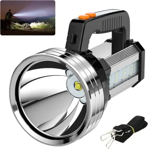 Masmejor Rechargeable LED Flashlight, Led Camping Lantern Portable Camping Flashlight 2000LM, 6 Light Modes, Rechargeable Spotlight 10000mhA, IPX4 Waterproof Searchlights for Emergency, Power Outages