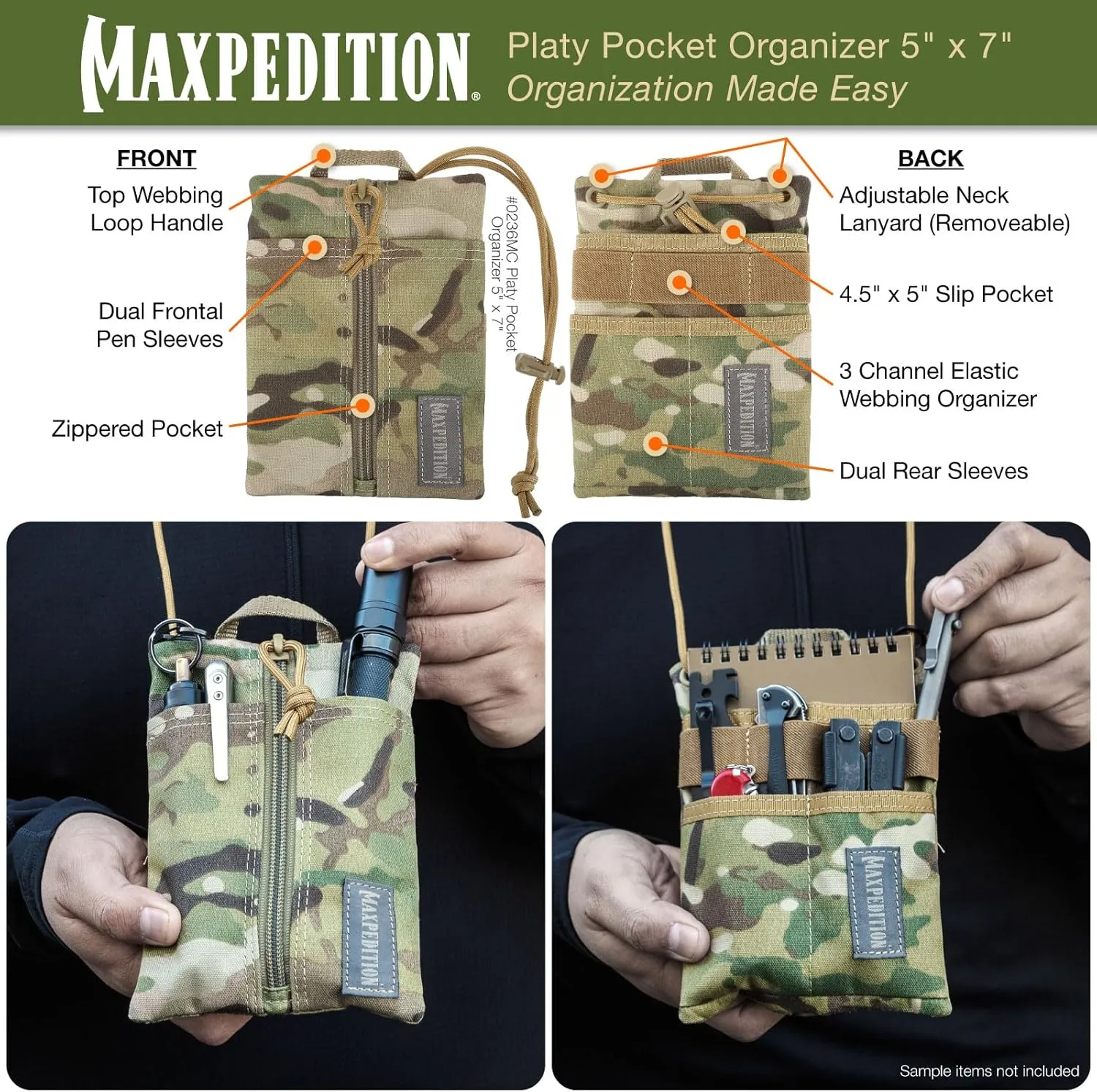 MAXPEDITION Platy Pocket Organizer, Durable EDC Tool Pouch for Men, Neck Wallet with Paracord Lanyard, Holds Flashlight, Multitool, Pen, Notebook