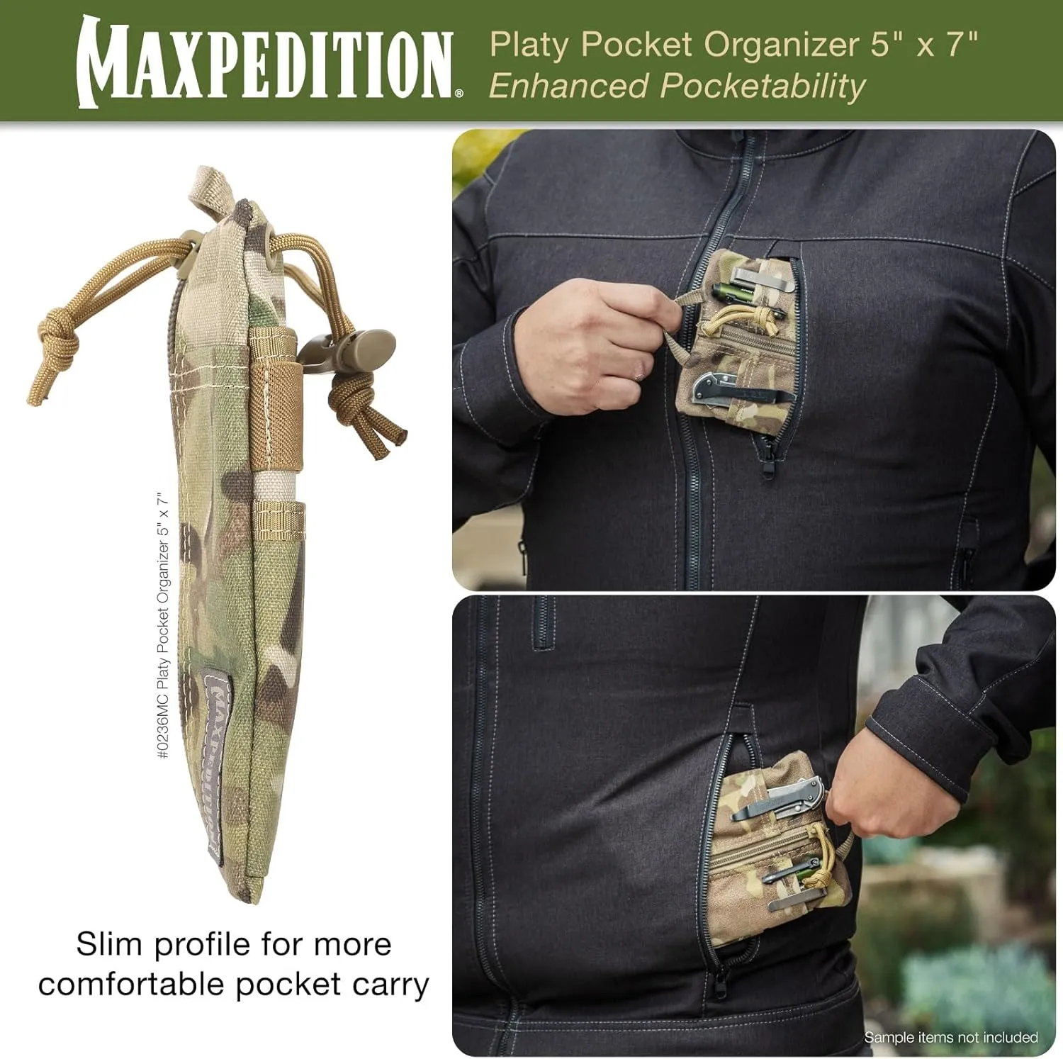 MAXPEDITION Platy Pocket Organizer, Durable EDC Tool Pouch for Men, Neck Wallet with Paracord Lanyard, Holds Flashlight, Multitool, Pen, Notebook