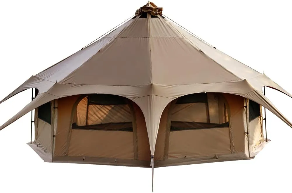 MC TOMOUNT Canvas Tent Bell Tent 16.4ft*High9.2ft with Stove Jack for Glamping Family Camping Zipped Removable Floor