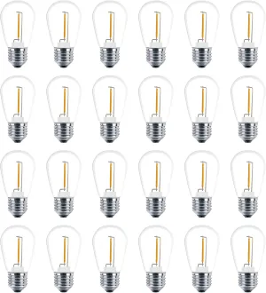 Meconard 24 Pack LED S14 Replacement Light Bulbs, Shatterproof Outdoor 1 Watt to Replace 11Watts String Incandescent Bulb, E26 Regular Medium Screw Base, 2200K Warm White, Non-Dimmable