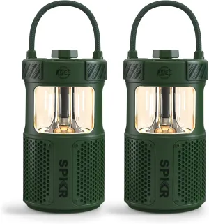 MEE audio lightSPKR 2 Pack Bluetooth Wireless Speaker with Camping Lantern: 360° Audio, IPX6 Waterproof & Infinite Brightness Adjustment for Camping/Yard/Patio/Porch, Forest Green