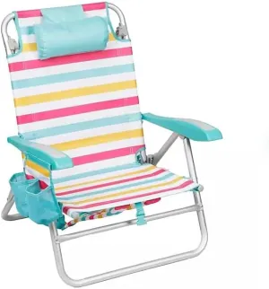 Member Mark Reclining Beach‘s Chair, Lightweight,300-lb Weight Capacity Aluminum beach's Chair, with Headrest and Storage Pocket. Perfect for Any go Out Day (Sunburst, 1 Pack)
