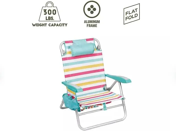 Member Mark Reclining Beach‘s Chair, Lightweight,300-lb Weight Capacity Aluminum beach's Chair, with Headrest and Storage Pocket. Perfect for Any go Out Day (Sunburst, 1 Pack)