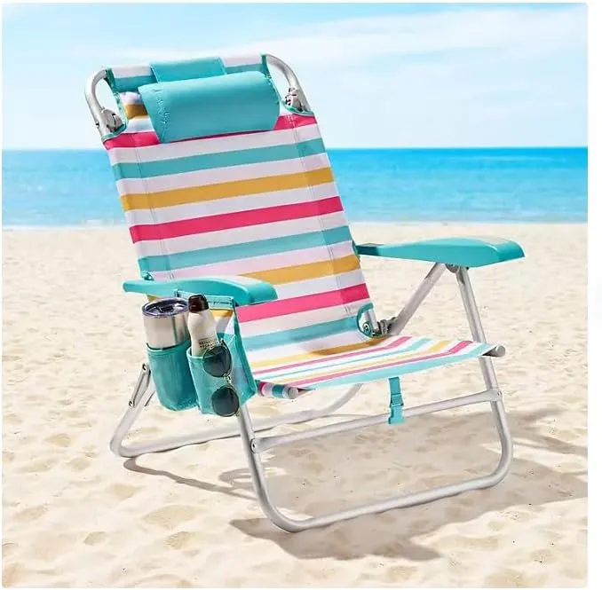 Member Mark Reclining Beach‘s Chair, Lightweight,300-lb Weight Capacity Aluminum beach's Chair, with Headrest and Storage Pocket. Perfect for Any go Out Day (Sunburst, 1 Pack)