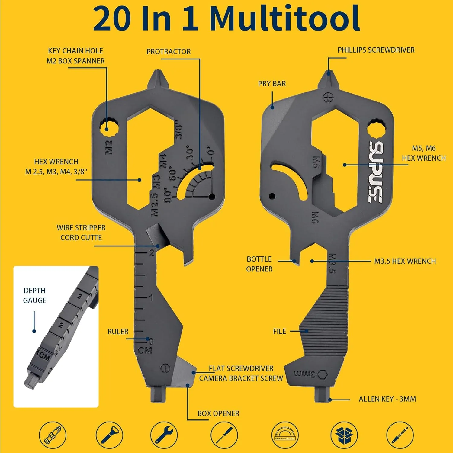 Men Keychain Multitool 2 Pack, 20 In 1 Key Shaped Pocket EDC Gadgets, Multi Tool with Drill Drive Screwdriver and Bottle Opener Keychain, Perfect Gifts for Men, Women, Dad and Outdoor, Black