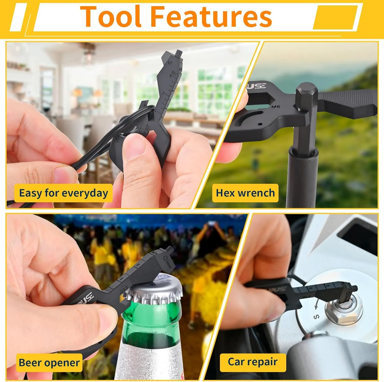 Men Keychain Multitool 2 Pack, 20 In 1 Key Shaped Pocket EDC Gadgets, Multi Tool with Drill Drive Screwdriver and Bottle Opener Keychain, Perfect Gifts for Men, Women, Dad and Outdoor, Black