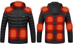 Men Women Heated Jacket USB Charging Electric Hooded Heated Coat 11/13/17 Heating Area Full Zip Heated Body Warmer
