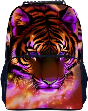 Men Women Lightweight Mystic Fantasy Galaxy Sky Fantasy Tiger Wild Animals Boho Style Backpack Large Capacity Carry On Bag With Padded Straps for Sports Work Walking Cycling