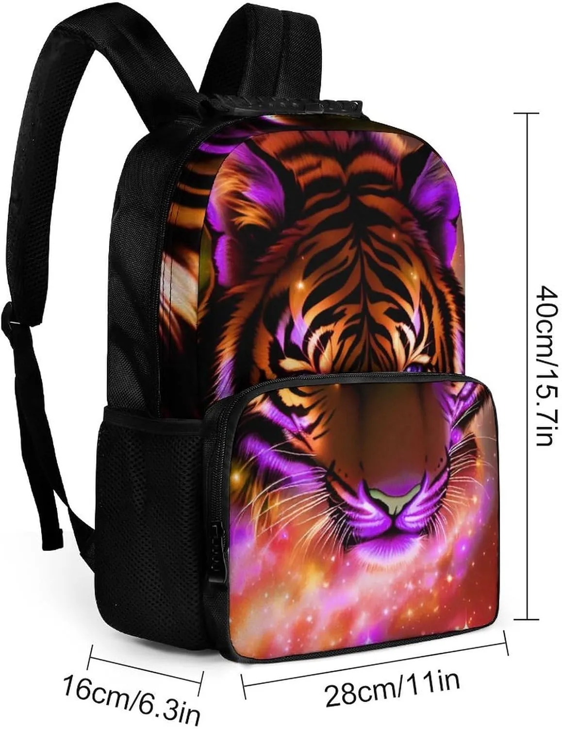Men Women Lightweight Mystic Fantasy Galaxy Sky Fantasy Tiger Wild Animals Boho Style Backpack Large Capacity Carry On Bag With Padded Straps for Sports Work Walking Cycling