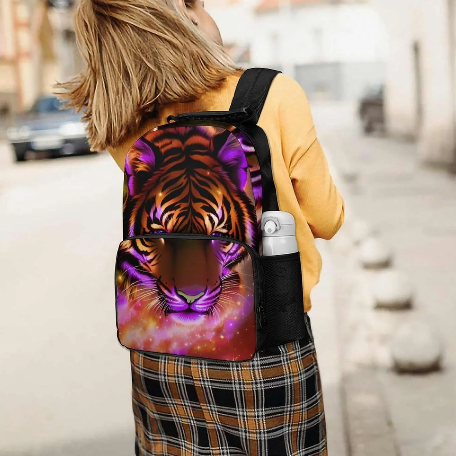 Men Women Lightweight Mystic Fantasy Galaxy Sky Fantasy Tiger Wild Animals Boho Style Backpack Large Capacity Carry On Bag With Padded Straps for Sports Work Walking Cycling