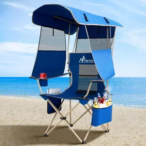 MENOLY Camping Chair with Shade Canopy, Folding Canopy Chair with Cooler Bag for Outdoor Sports, Lawn Chairs with Extra Storage Space, Sturdy Steel Frame for Camping, Beach, Tailgates, Fishing