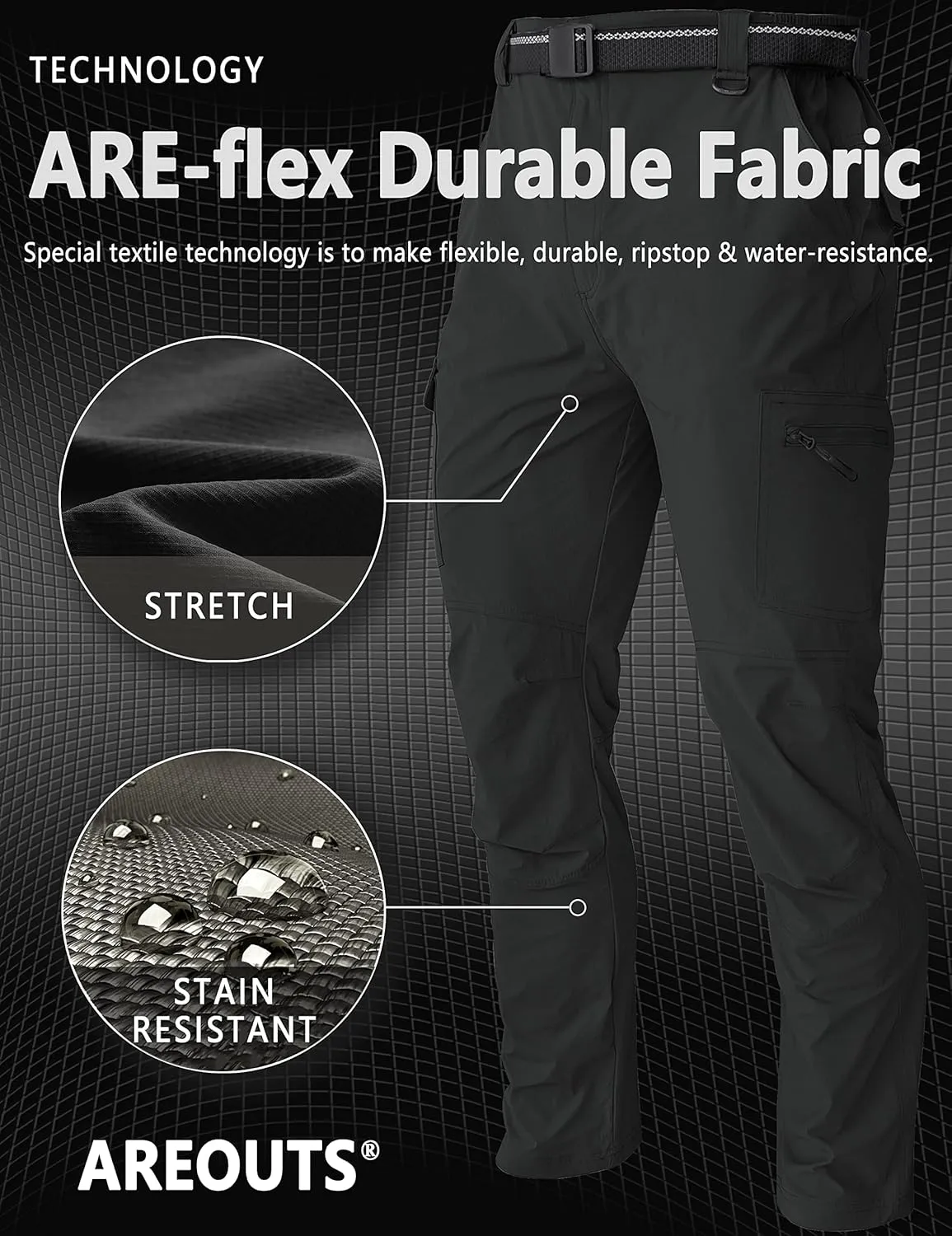 Men's Cargo Work Hiking Pants Lightweight Water Resistant Quick Dry Fishing Travel Camping Outdoor Breathable Multi Pockets