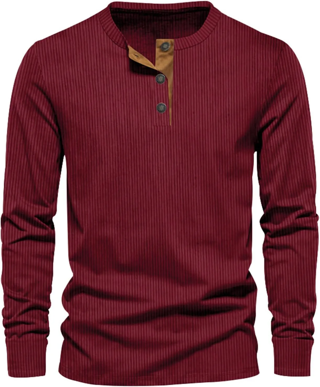 Men's Henley Shirts Corduroy Long Sleeve Button T-Shirt Casual Lightweight Pullover Shirt