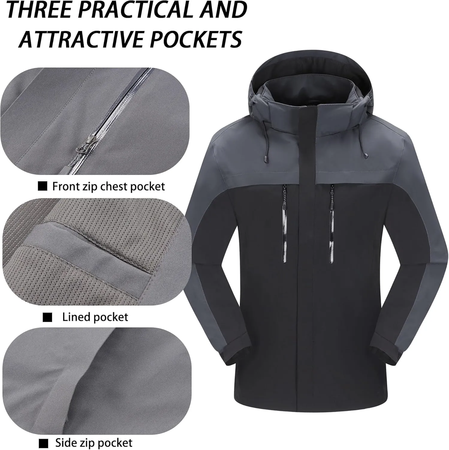 Men's Jacket with Hood Waterproof Windbreaker Lightweight Rainproof Jacket