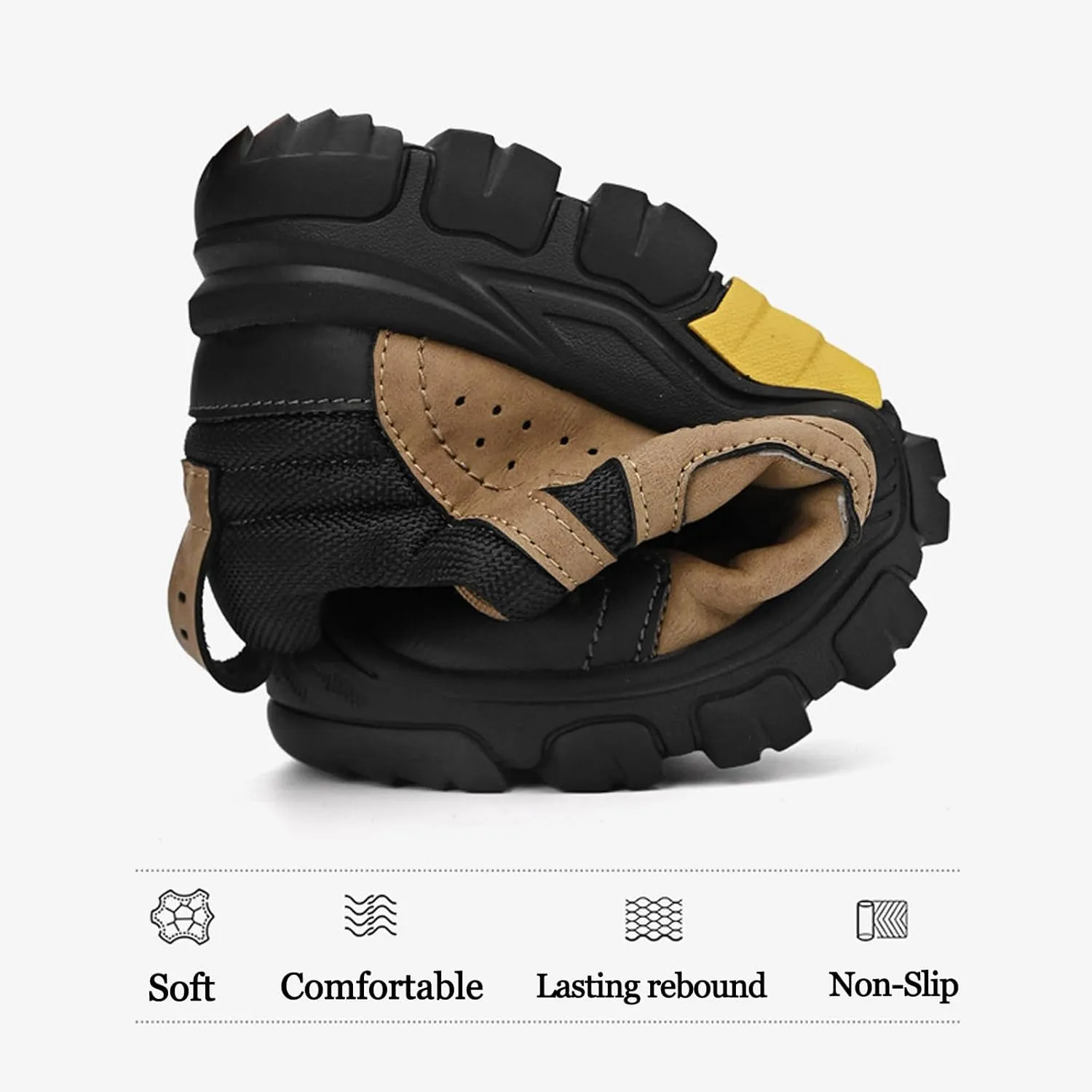 Men's Leather Lace up Breathable Non-Slip Hiking Shoes Soft Low Top Wear-Resistant Lightweight Casual Walking Work Shoes for Outdoor Trailing Trekking