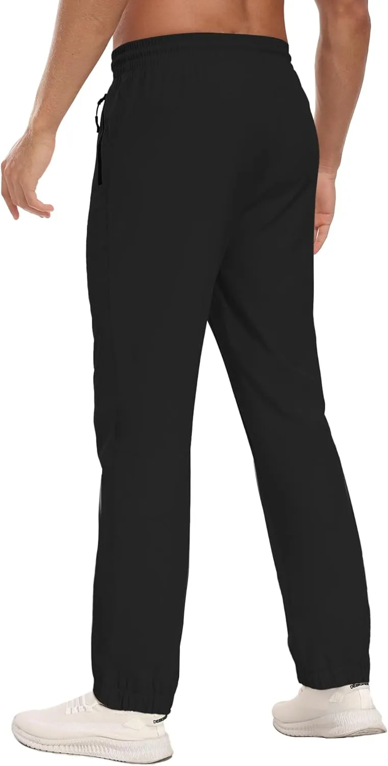 Men's Lightweight Hiking Pants Water Resistant Quick-Drying Outdoor Tapered Cargo with Elastic Waist Zippered Pockets