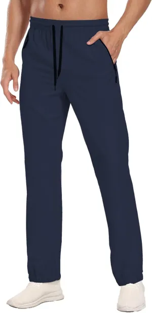Men's Lightweight Hiking Pants Water Resistant Quick-Drying Outdoor Tapered Cargo with Elastic Waist Zippered Pockets