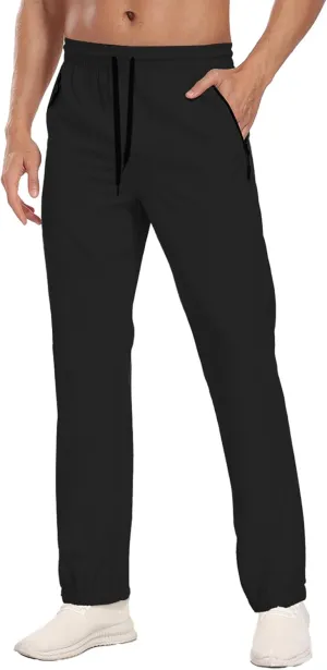 Men's Lightweight Hiking Pants Water Resistant Quick-Drying Outdoor Tapered Cargo with Elastic Waist Zippered Pockets