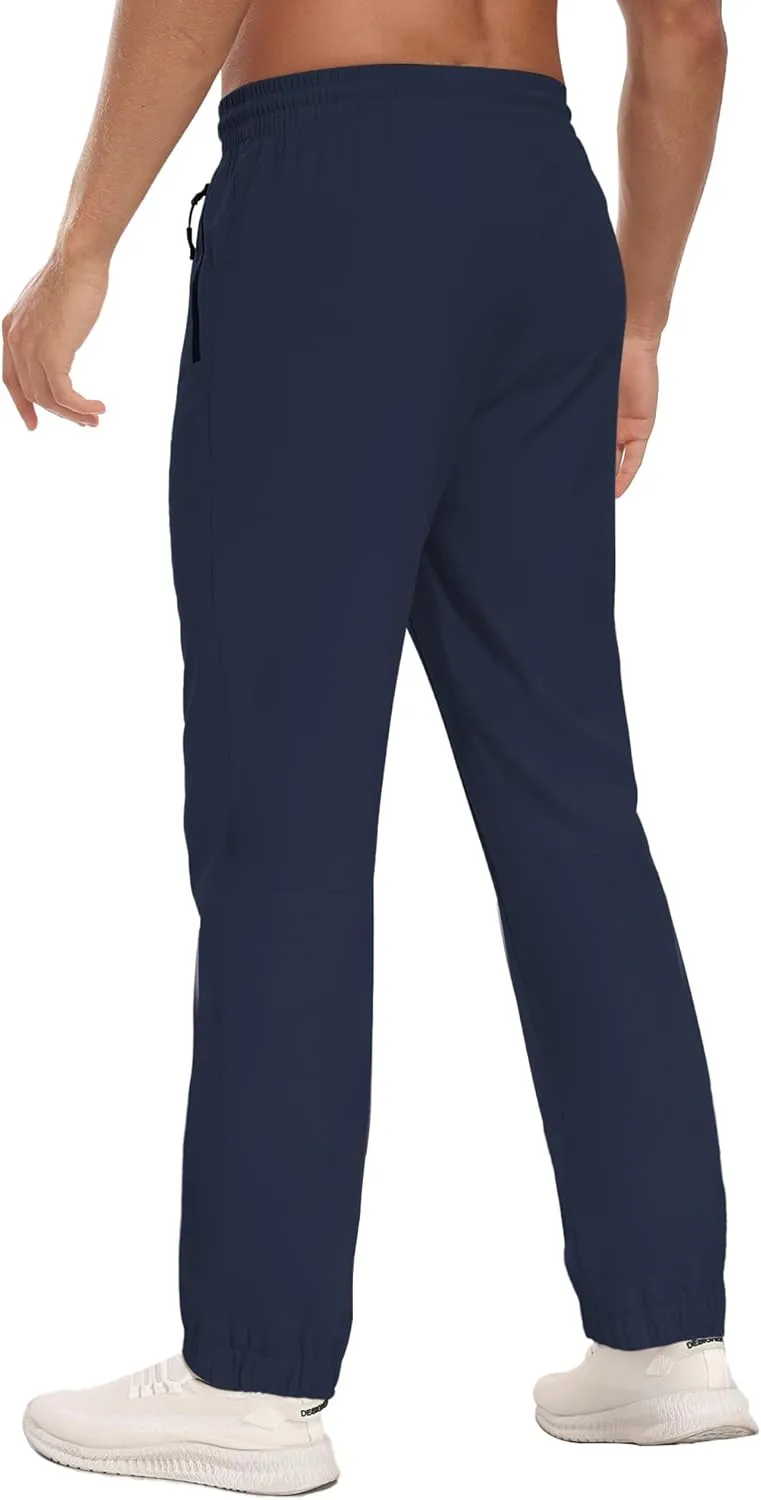 Men's Lightweight Hiking Pants Water Resistant Quick-Drying Outdoor Tapered Cargo with Elastic Waist Zippered Pockets