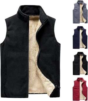 Men's Vest Stand Collar Padded Thicken Warm Winter Zip Up Jacket Sleeveless Casual Outdoor Sports Travel Vest