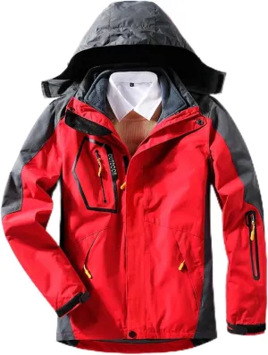 Men's Waterproof Jacket Warm Winter Snow Liner Jacket Mountaineering Windbreaker Removable Hood Raincoat