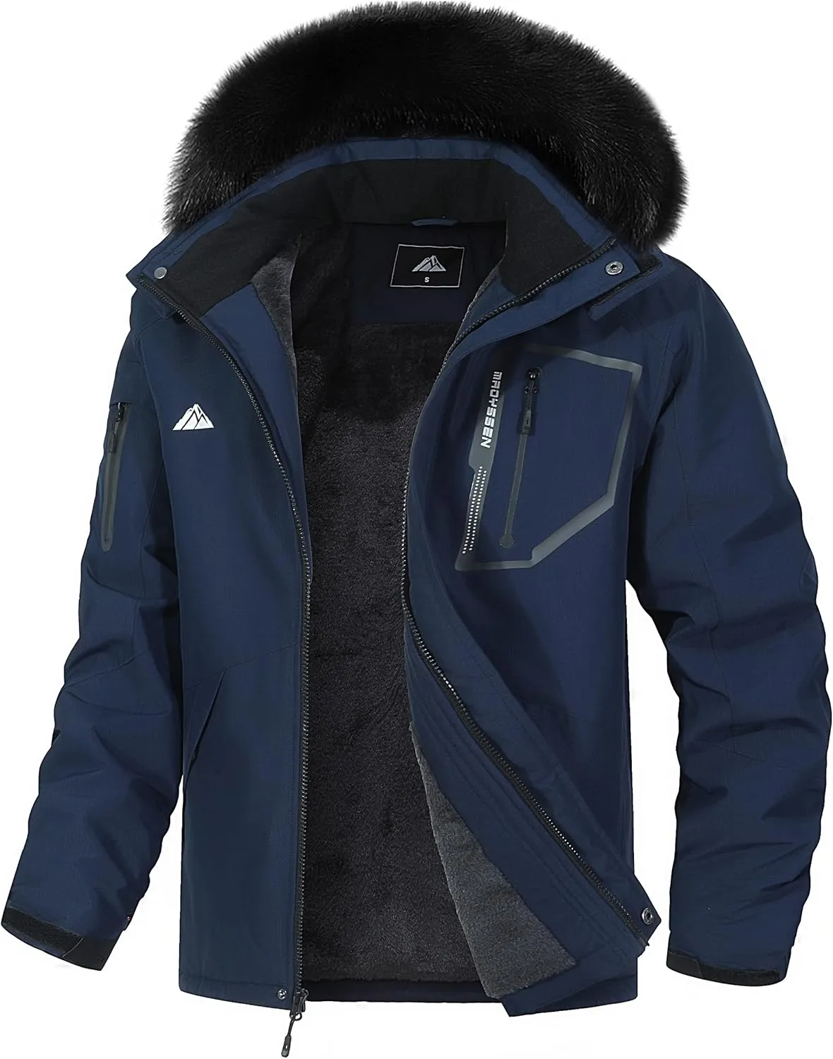 Men's Waterproof Ski Jacket Warm Winter Snow Coat Mountain Windbreaker Fur Hooded Snowboarding Jakcet Parka