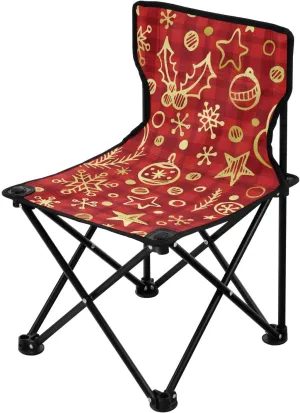 Merry Christmas Plaid Gold Red Foldable Camping Chair Ultralight Backpack Beach Chairs for Adults with Carry Bag Hiking Chair for Picnic Sports