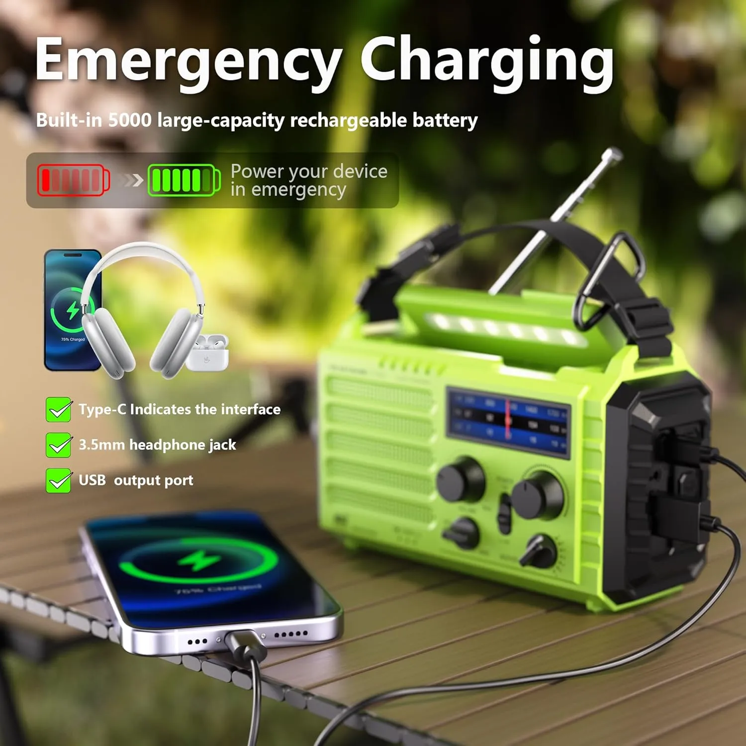 Mesqool Emergency Radio 5 Way Powered, 5000mAh/18500mWh Survival Solar Hand Crank Portable NOAA/AM/FM/SW Weather Radio Battery Backup, Wind up Radio with Cell Phone Charger, Flashlight, SOS