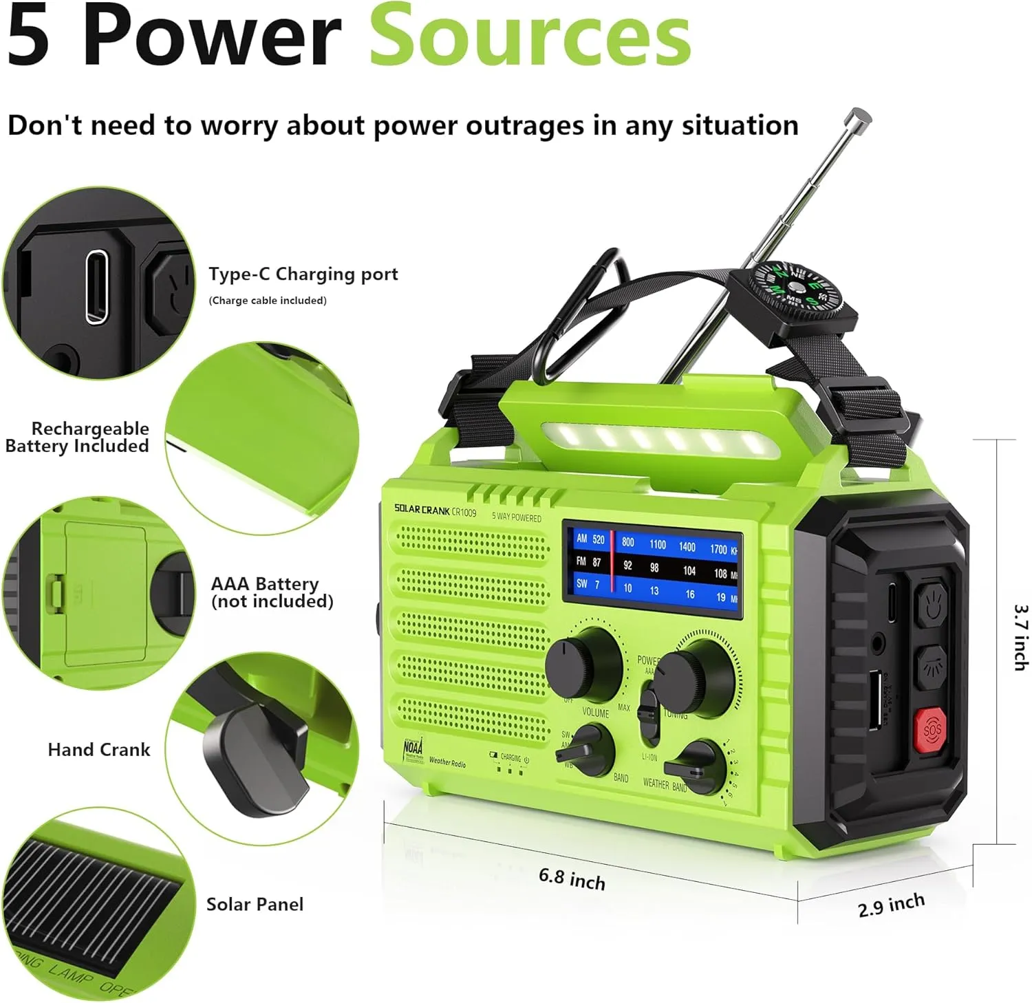 Mesqool Emergency Radio 5 Way Powered, 5000mAh/18500mWh Survival Solar Hand Crank Portable NOAA/AM/FM/SW Weather Radio Battery Backup, Wind up Radio with Cell Phone Charger, Flashlight, SOS