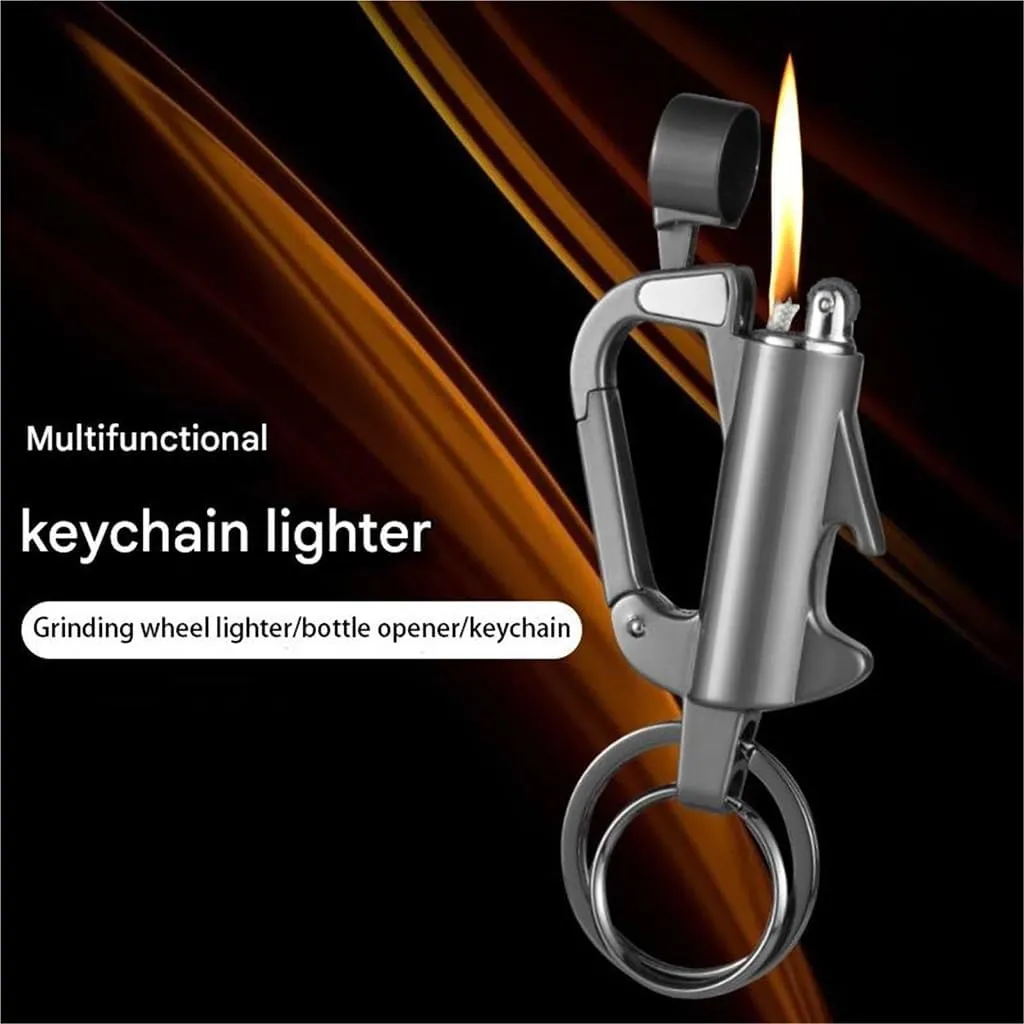 Metal Keychain Reusable Lighter, Permanent Match Infinity Kerosene Lighter with Multitool Keychain Bottle Opener, for Outdoor Survival Camping Mountaineering Hiking Tools(Gold Dust - 2 Pack)
