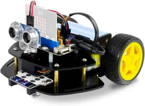 Microbit 2WD Robot Car Kit for Micro:bit V2 and V1.5(Not Contained), Graphical Makecode Coding Car with Ultrasonic Sensor, DIY Programmable Car for Adults Teens STEM Education Project