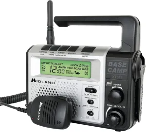 Midland® - XT511 - Emergency Radio - 22 Channel Two-Way Base Camp Radio with 5 Power Options, 121 Privacy Codes, 3-LED Flashlight & NOAA Weather Scan   Alert - Gray/Black